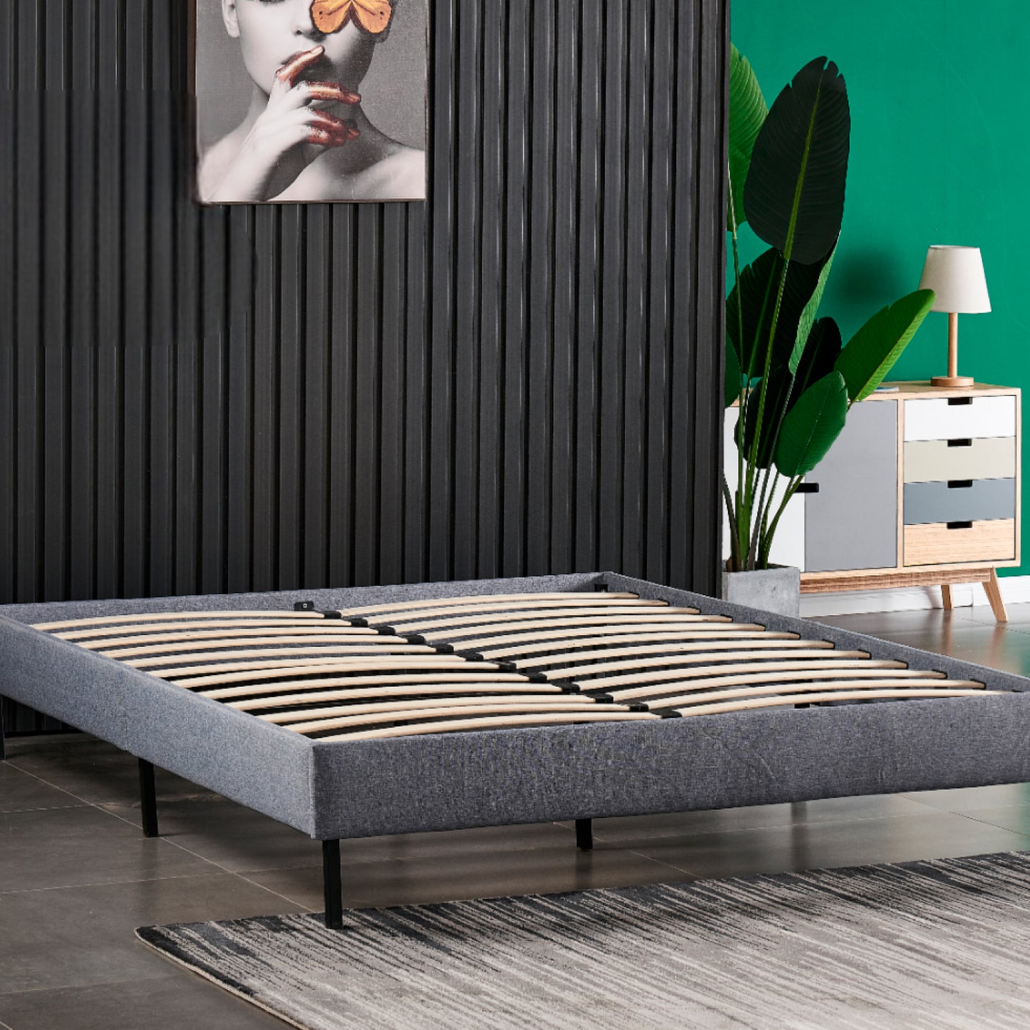 Base Cama Europea Gris 2 Plazas