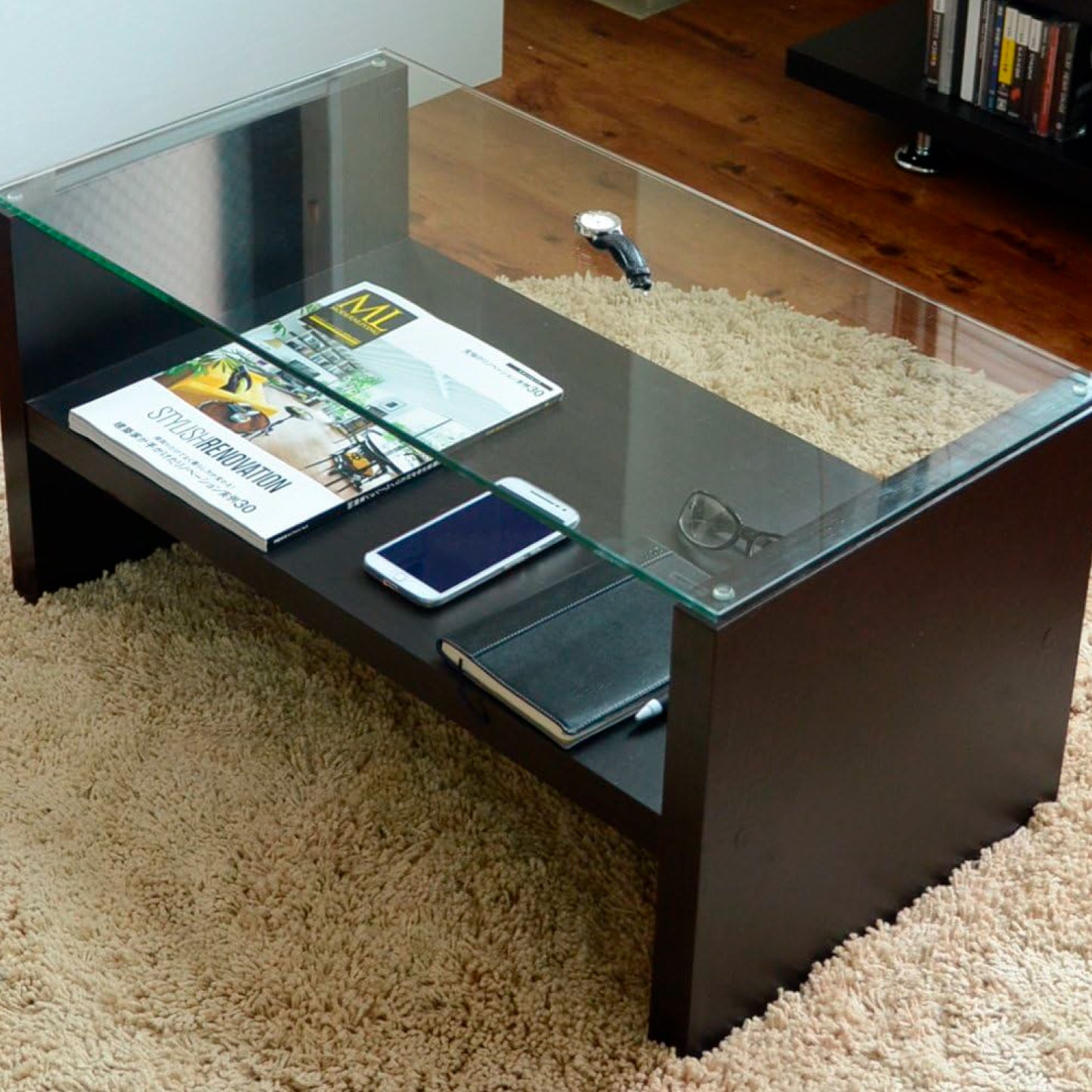 Mesa de centro Walnut Rect. de vidrio