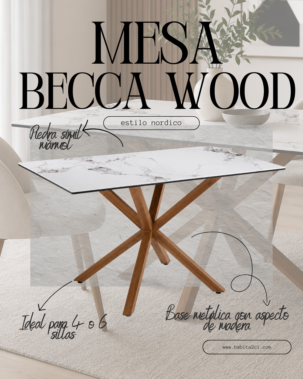 Mesa Becca Wood 180x100 cm