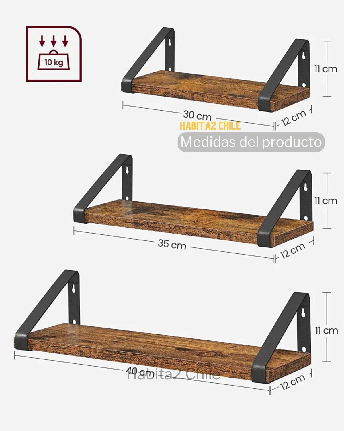 Set 3 Repisas Flotantes Rustic