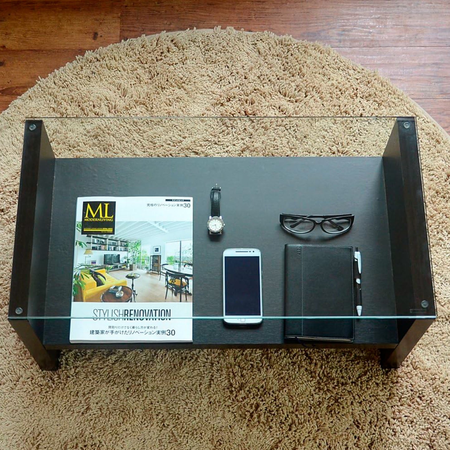Mesa de centro Walnut Rect. de vidrio