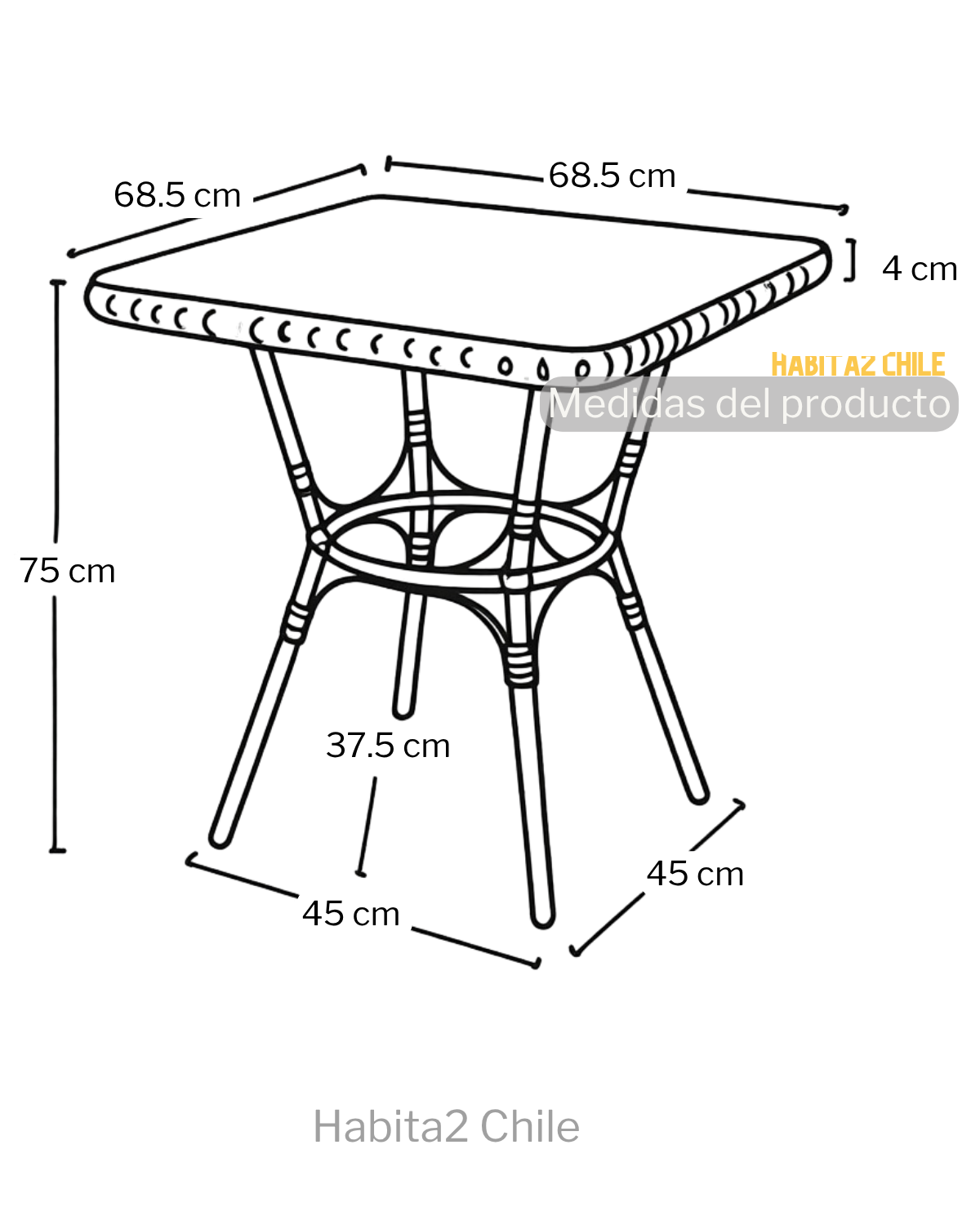 Mesa Boheme Cuadrada 68x68 cm