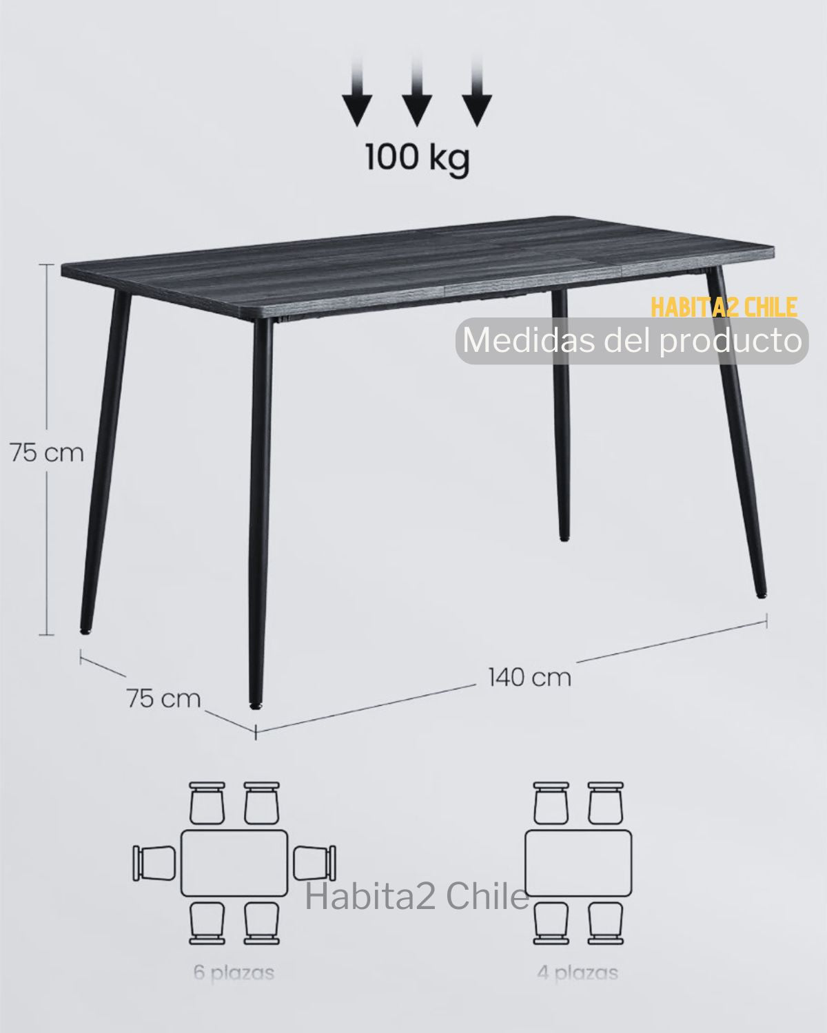 Mesa Rectangular Nut 140x75 cm