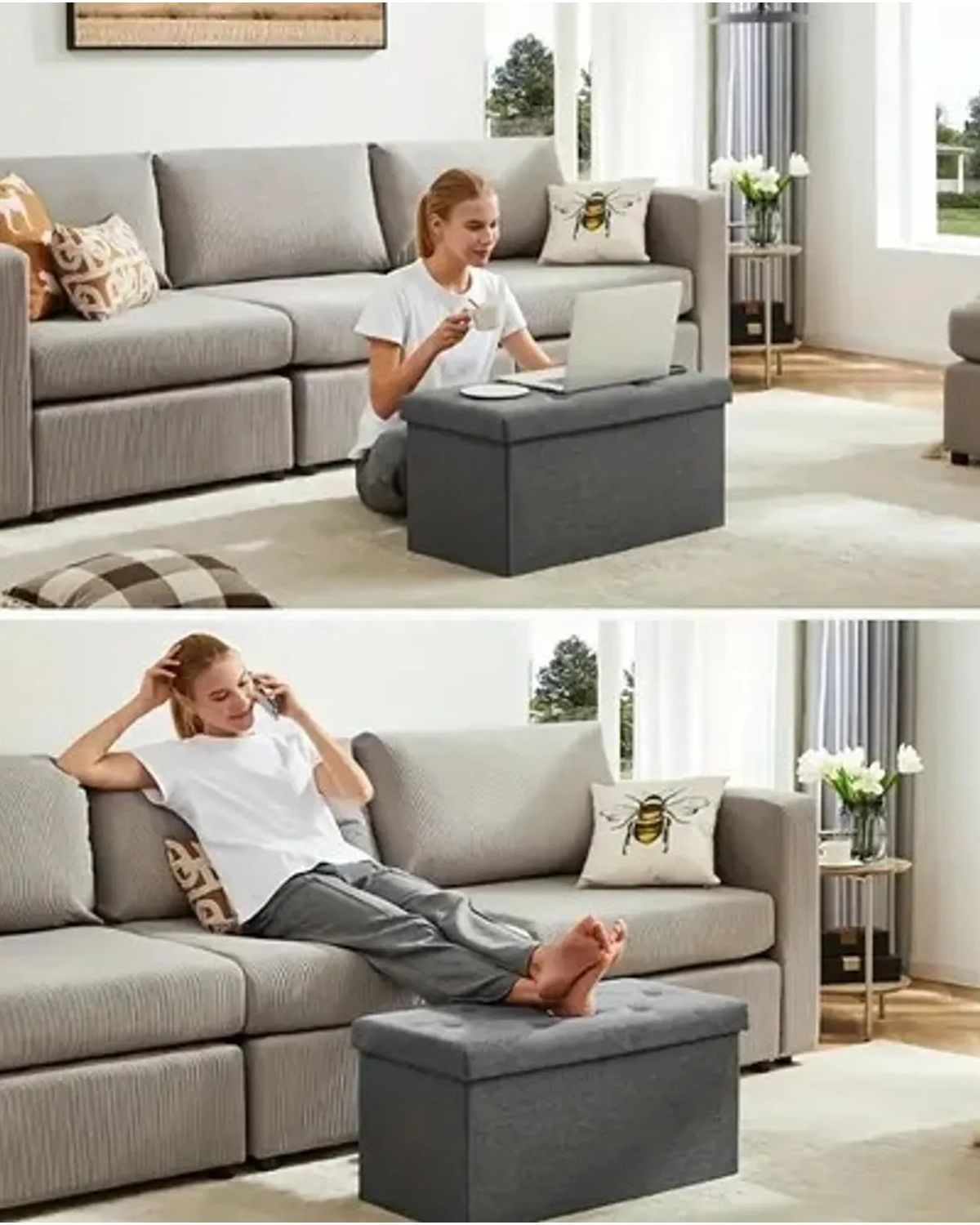 Banqueta Pouf Lino Gris