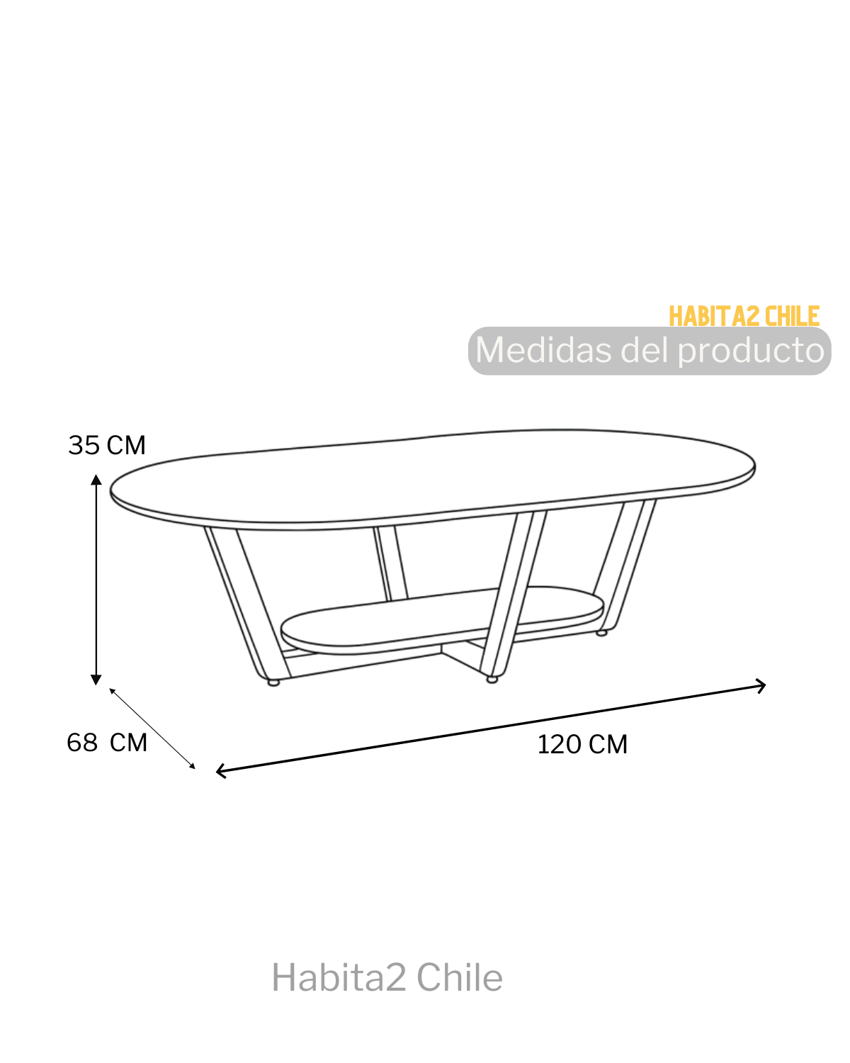 Mesa de Centro Oval 120x68cm