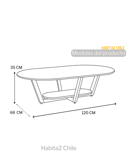 Mesa de Centro Oval 120x68cm