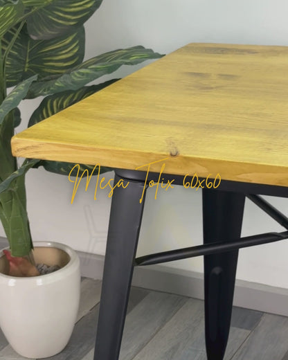 Mesa Tolix Madera 60x60 cm