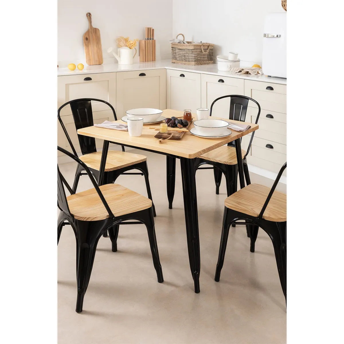 Mesa Tolix Madera 70x70 cm
